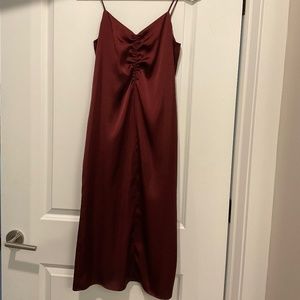Maroon satin midi dress